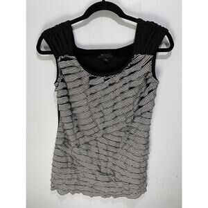 AB Studio Womens Black & White Textured Striped Top Size M